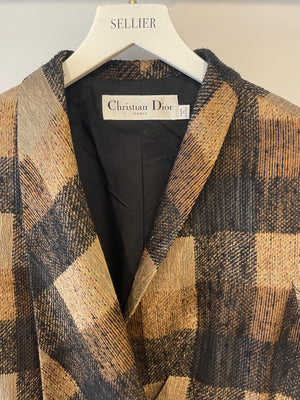 Christian Dior Brown Linen and Silk Geometric Printed Blazer Jacket Size FR 42 (UK 14)
