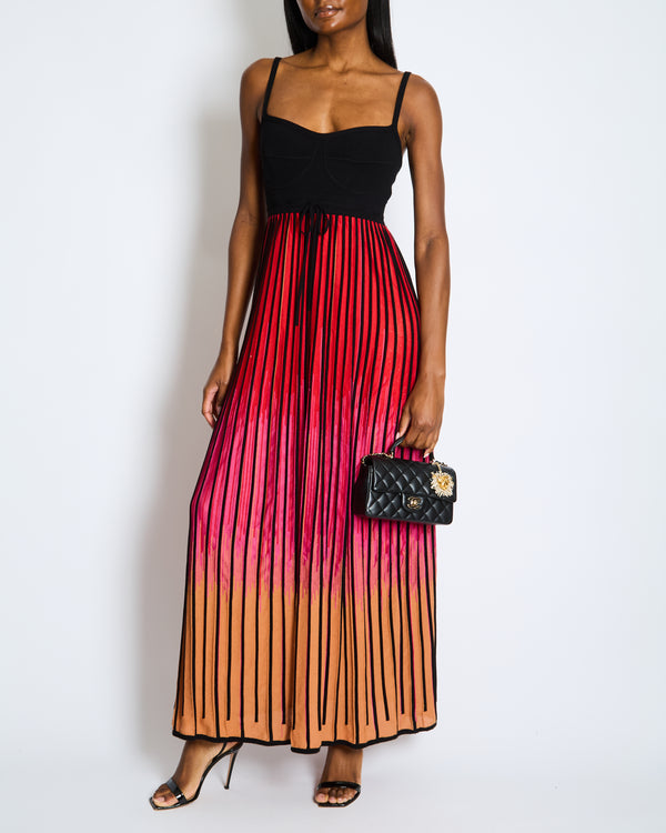 M Missoni Black and Multicolour Ombre Striped Maxi Dress with front Tie Detail Size IT 44 (UK 12)