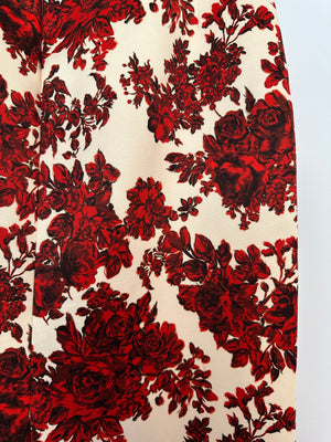Emilia Wickstead Cream and Red Floral Crop Top and Midi Skirt Set Size UK 12