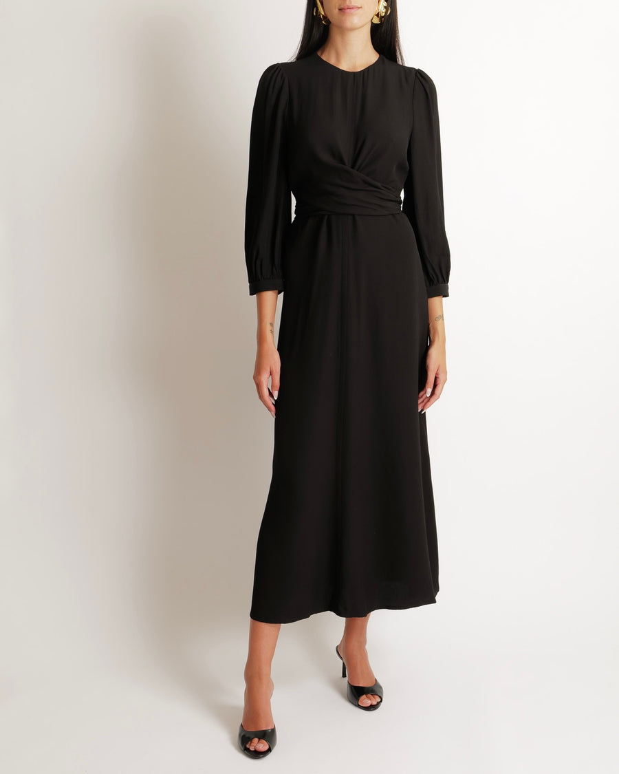 Zimmermann Black Long-Sleeve Maxi Dress with Bow Detail Size 1 (UK 10)