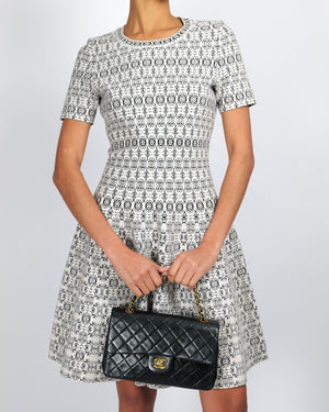 Alaia White and Black Printed Short-Sleeved Mini Dress Size FR 40 (UK 12)