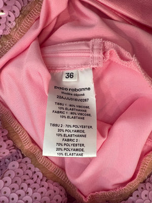 Paco Rabanne Pink Mini Skirt with Sequined Pleated Hem and Gold Buttons Detail Size FR 36 (UK 8)