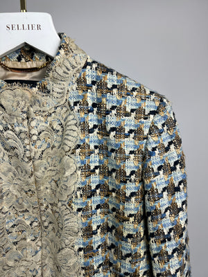 Dolce & Gabbana Grey Tweed Jacket with Lace Trim Detail IT 42 (UK 10)