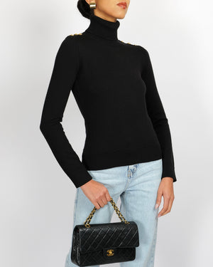 Versace Black Wool High Neck Jumper with Gold Medusa Buttons Detail Size IT 36 (UK 6)