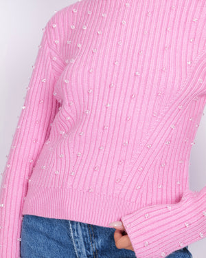David Koma Pink Ribbed Knit Jumper with Transparent Bead Details Size L (UK 12) RRP £552