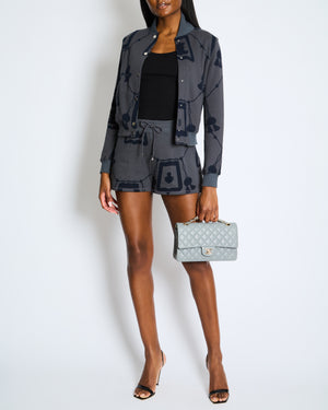 Hermès Grey Jacket and Shorts Set with Navy Lantern and Tassel Print with Silver Logo Buttons Size FR 34/40 (UK 6/12)