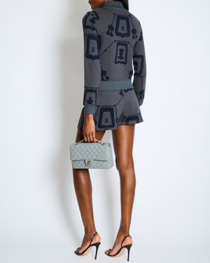 Hermès Grey Jacket and Shorts Set with Navy Lantern and Tassel Print with Silver Logo Buttons Size FR 34/40 (UK 6/12)