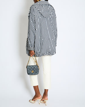 Chanel Black and White Striped Hooded Anorak Jacket with CC Logo Prints and CC Logo Buttons Size FR 36 (UK 8)