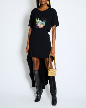 Chanel Métiers d'Art 2023 Black Cropped Top with Multi-Colour Sequin Patch Detail and Back Gold CC Logo Buttons Size FR 34 (UK 6)