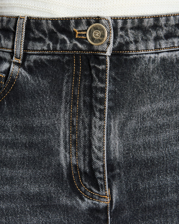 Chanel Dark Grey Boot-Cut Jeans with Crystal Logo Detail and Champagne Gold CC Logo Button Size FR 36 (UK 8)