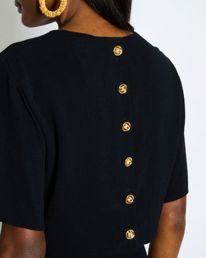 Chanel Métiers d'Art 2023 Black Cropped Top with Multi-Colour Sequin Patch Detail and Back Gold CC Logo Buttons Size FR 34 (UK 6)