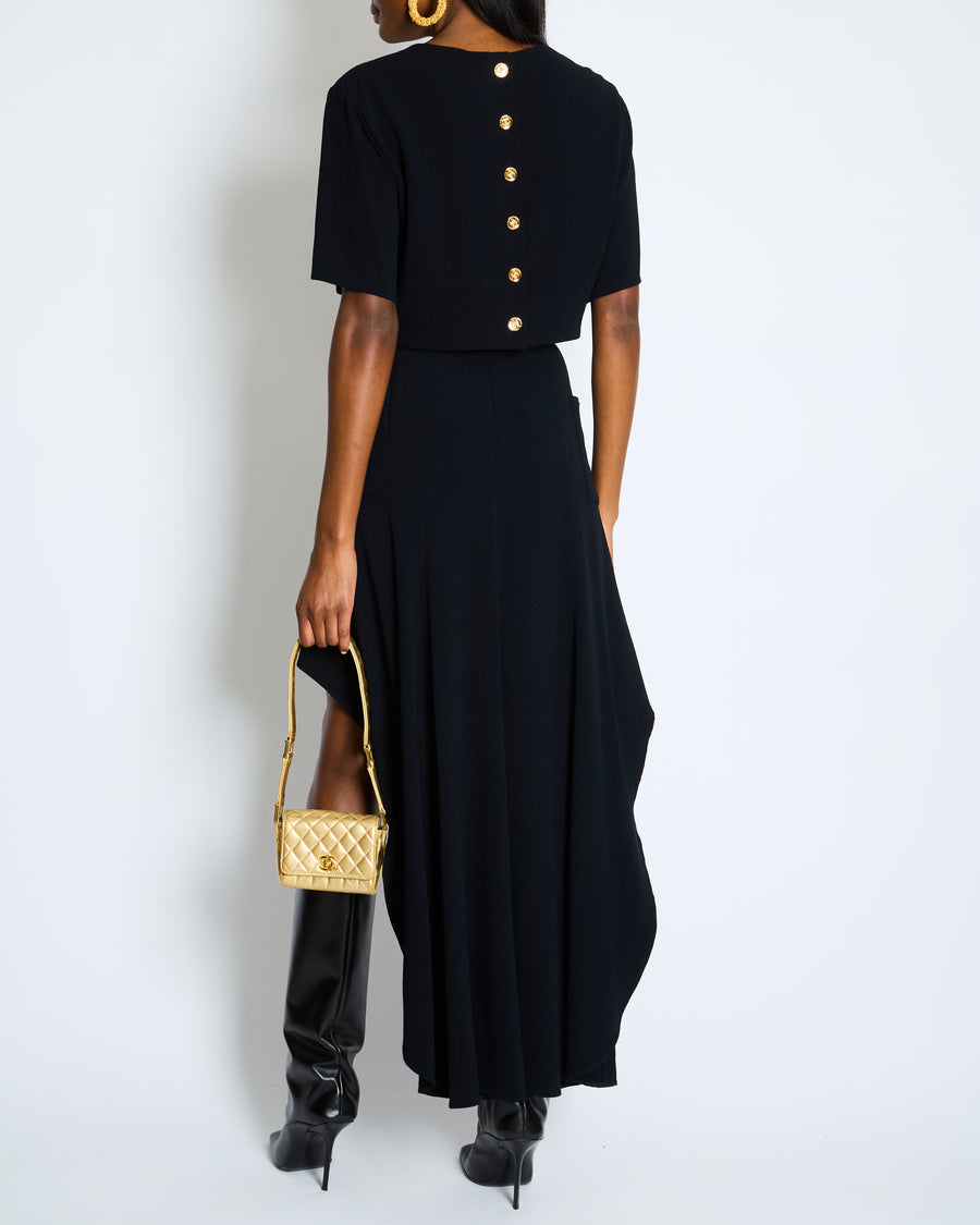 Chanel Métiers d'Art 2023 Black Cropped Top with Multi-Colour Sequin Patch Detail and Back Gold CC Logo Buttons Size FR 34 (UK 6)