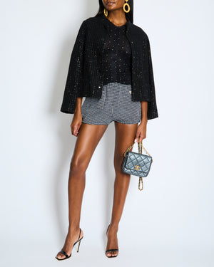 Chanel Black and White Checkered Micro Shorts with Silver Metallic Details and Silver CC Logo Buttons Size FR 36 (UK 8)