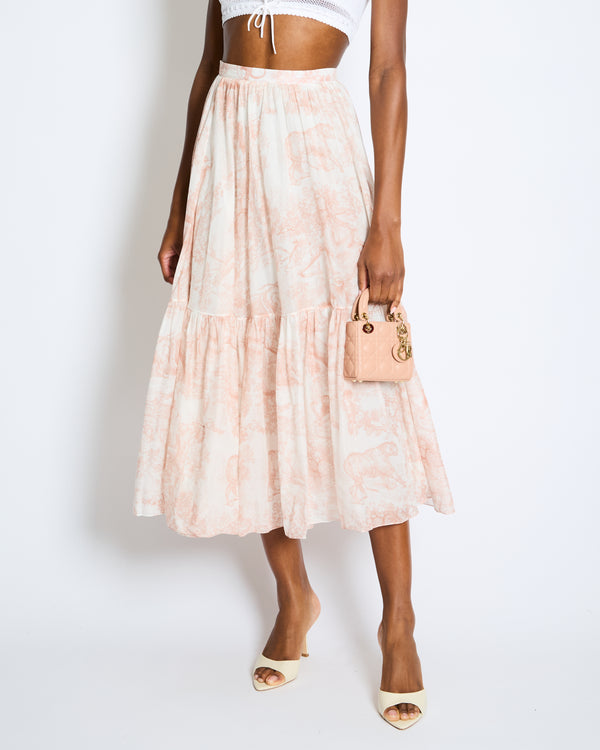 Christian Dior White and Pink Toile de Jouy Midi Skirt Size FR 36 (UK 8) RRP £1,900