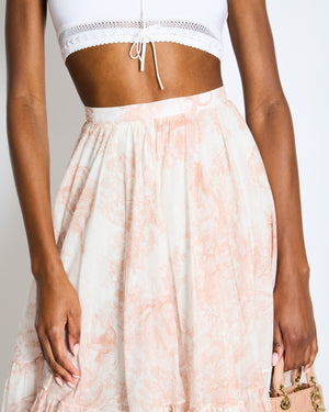 Christian Dior White and Pink Toile de Jouy Midi Skirt Size FR 36 (UK 8) RRP £1,900