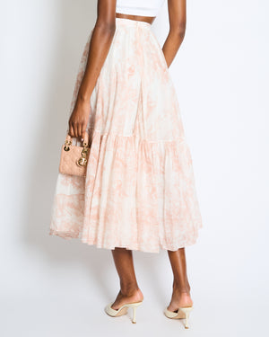 Christian Dior White and Pink Toile de Jouy Midi Skirt Size FR 36 (UK 8) RRP £1,900