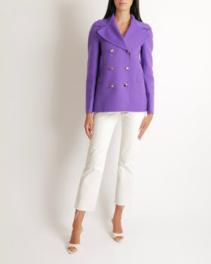 Valentino Purple Wool Rockstud Jacket with Gold Stud Buttons Size IT 40 (UK 8) RRP £3,500
