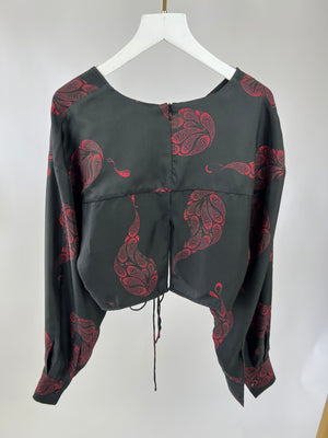 Christopher Esber Black and Red Silk Long Sleeve Top with Tie and Maxi Skirt Set Size UK 10