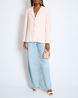 Chanel Pastel Pink Vintage Tweed Jacket with Silver and Beige CC Logo Buttons Size FR 38 (UK 10)