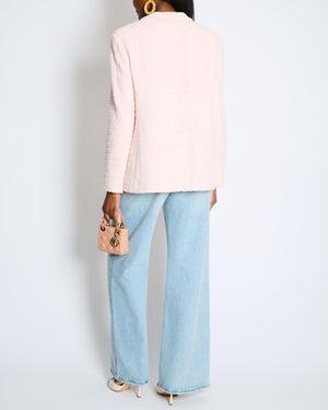 Chanel Pastel Pink Vintage Tweed Jacket with Silver and Beige CC Logo Buttons Size FR 38 (UK 10)