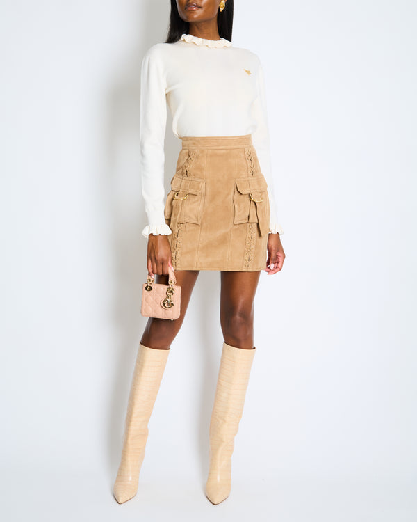 Balmain Tan Suede Lace-Up Mini Skirt Size FR 36 (UK 8)