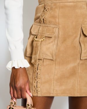 Balmain Tan Suede Lace-Up Mini Skirt Size FR 36 (UK 8)