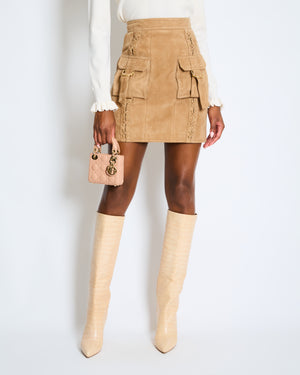 Balmain Tan Suede Lace-Up Mini Skirt Size FR 36 (UK 8)