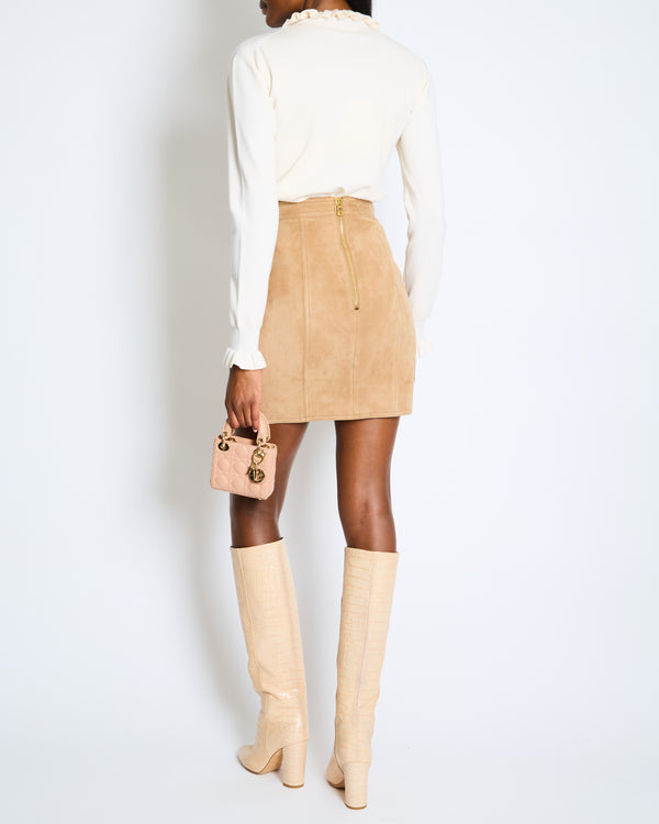 Balmain Tan Suede Lace-Up Mini Skirt Size FR 36 (UK 8)