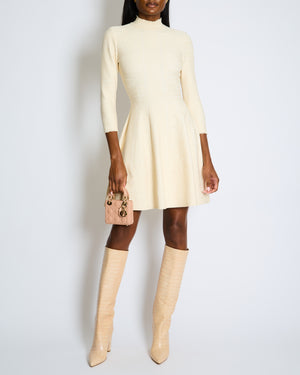 Alexander McQueen Textured Ecru Mid-Length High-Neck Dress Size UK 8