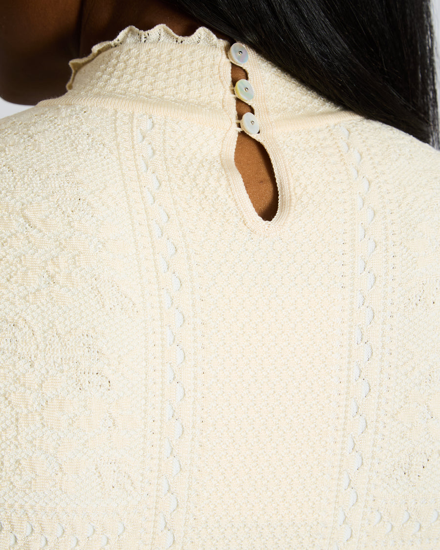 Alexander McQueen Textured Ecru Mid-Length High-Neck Dress Size UK 8