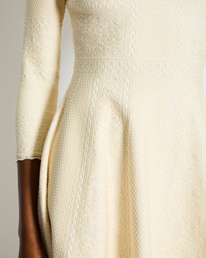 Alexander McQueen Textured Ecru Mid-Length High-Neck Dress Size UK 8