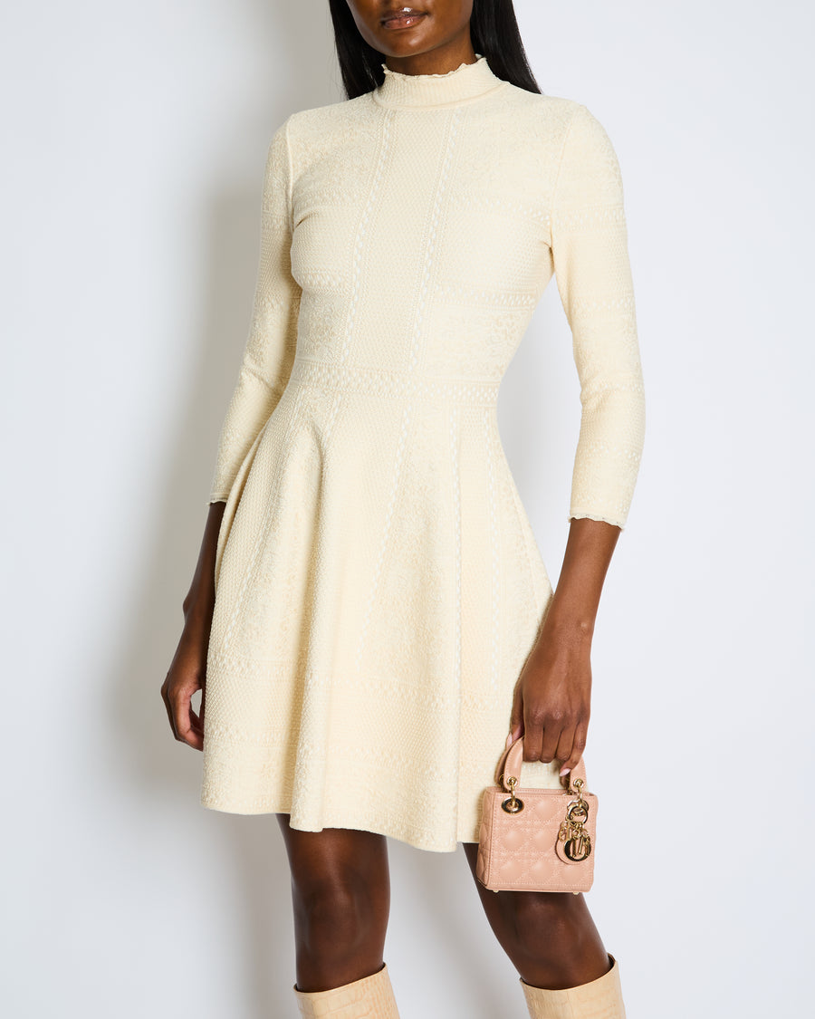 Alexander McQueen Textured Ecru Mid-Length High-Neck Dress Size UK 8
