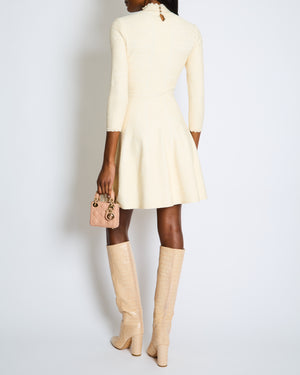 Alexander McQueen Textured Ecru Mid-Length High-Neck Dress Size UK 8