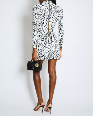 Balmain Black & White Long-Sleeve Sequined-Embellished Mini Dress Size FR 38 (UK 10)