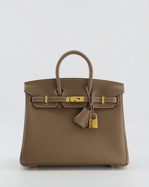 Hermès Birkin 25 Retourne Bag in Etoupe Togo Leather with Gold Hardware