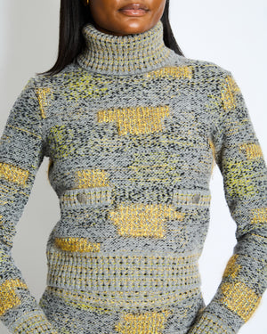 Chanel FW 2013/2014 Grey Long Sleeve Jumper and Pencil Skirt Set with Silver CC Buttons Detail Size FR 36 (UK 8)