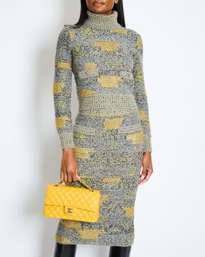 Chanel FW 2013/2014 Grey Long Sleeve Jumper and Pencil Skirt Set with Silver CC Buttons Detail Size FR 36 (UK 8)