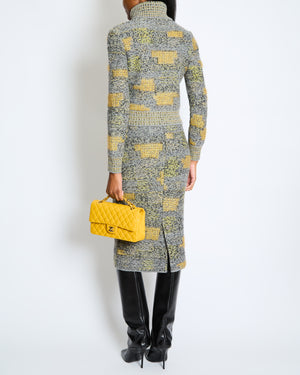 Chanel FW 2013/2014 Grey Long Sleeve Jumper and Pencil Skirt Set with Silver CC Buttons Detail Size FR 36 (UK 8)