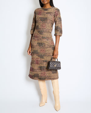Chanel Brown, Purple & Black Tweed Wool Long Sleeve Dress with Pocket Detail Size FR 38 (UK 10)