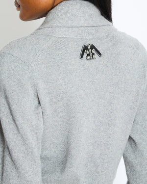 Chanel Grey Cashmere Long Cardigan with Silver CC Buttons Size FR 36 (UK 8)