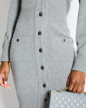 Chanel Grey Cashmere Long Cardigan with Silver CC Buttons Size FR 36 (UK 8)