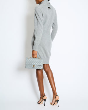 Chanel Grey Cashmere Long Cardigan with Silver CC Buttons Size FR 36 (UK 8)