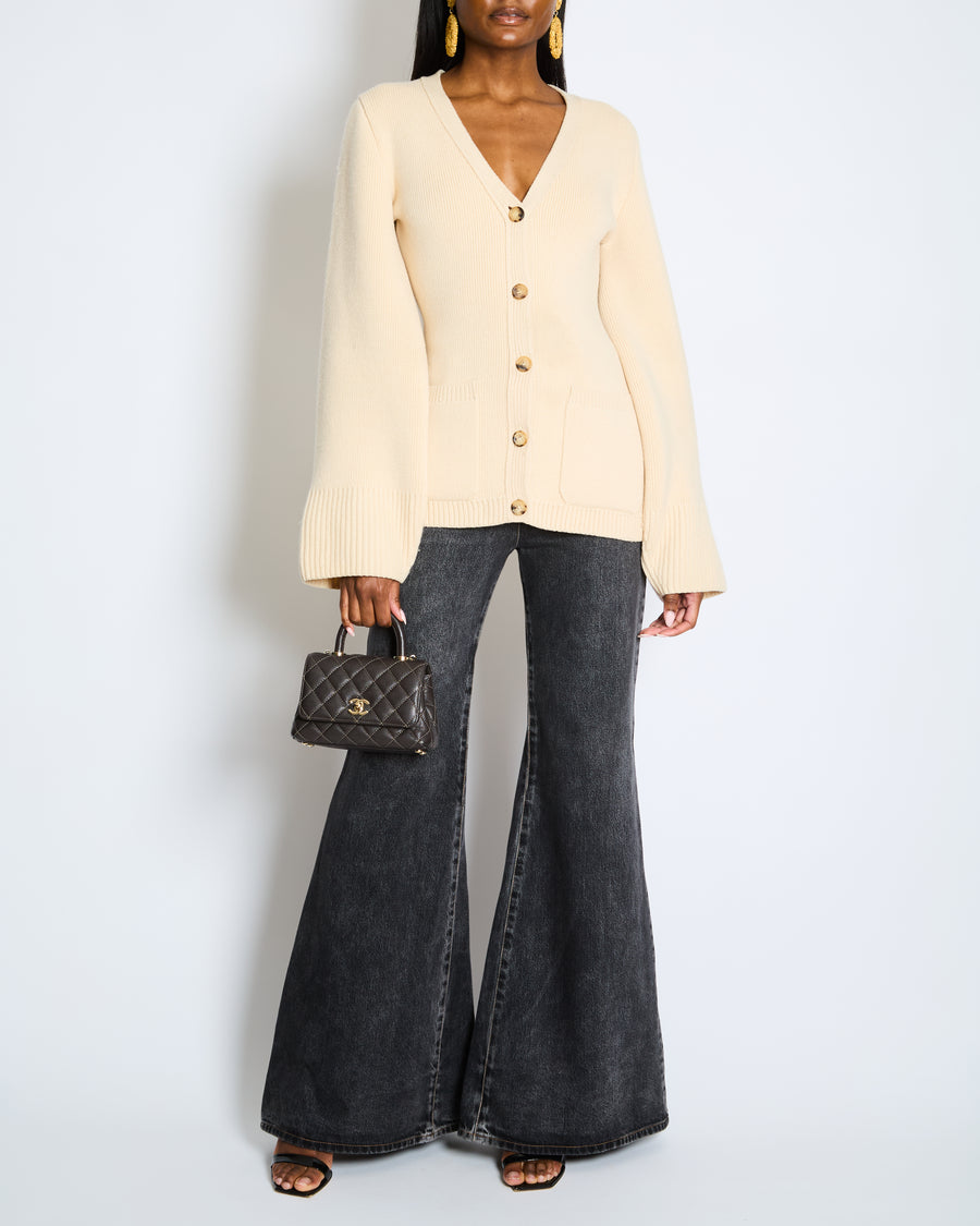 Khaite Cream Lucy V-Neck Cashmere Cardigan Size XS (UK 4-6)