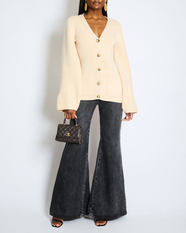 Khaite Cream Lucy V-Neck Cashmere Cardigan Size XS (UK 4-6)