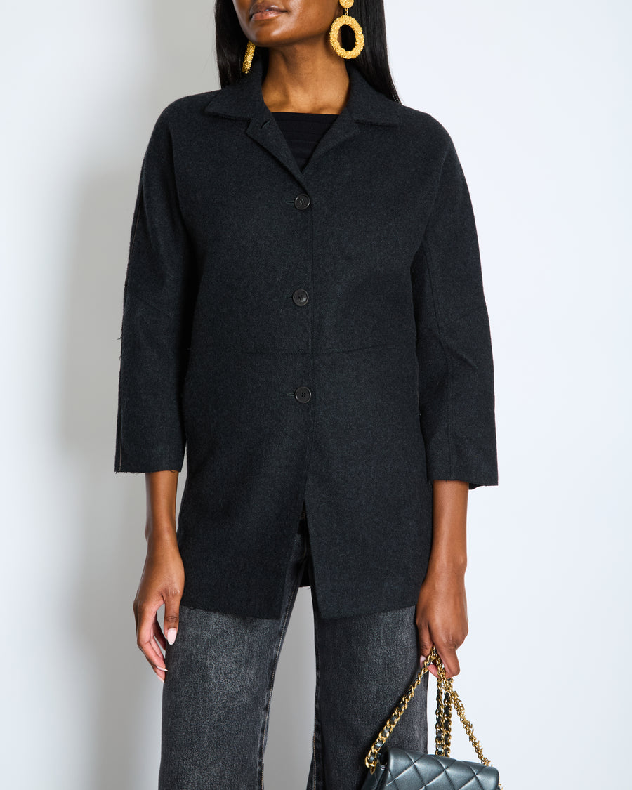 Loro Piana Charcoal Grey Single Breasted Cashmere Coat Size IT 36 (UK 4)