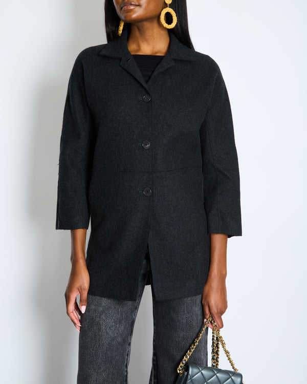 Loro Piana Charcoal Grey Single Breasted Cashmere Coat Size IT 36 (UK 4)