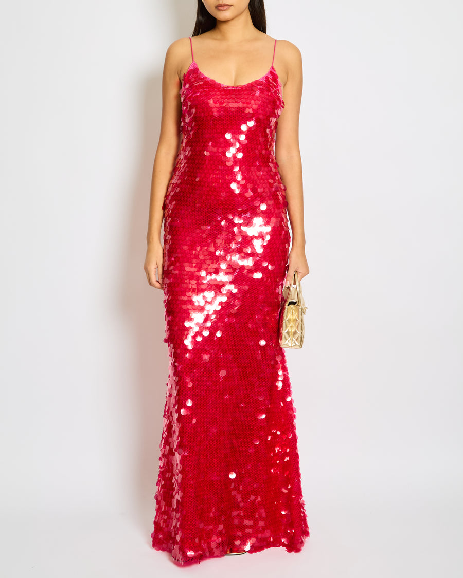 The New Arrivals by Ilkyaz Ozel Sequin Gwyneth Maxi Dress in Flamboyante Size FR 34 (UK 6)