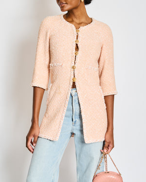 Chanel Pink and White Tweed Embellished Buttons Jacket with Pockets Size FR 34 (UK 6)