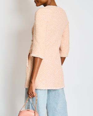 Chanel Pink and White Tweed Embellished Buttons Jacket with Pockets Size FR 34 (UK 6)
