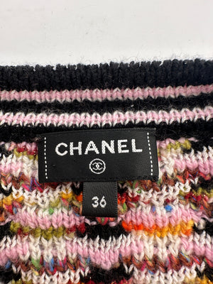 Chanel Muli-Colour Long Sleeve Cashmere Blend Knit Cardigan with Silver CC Logo Buttons Size FR 36 (UK 8)